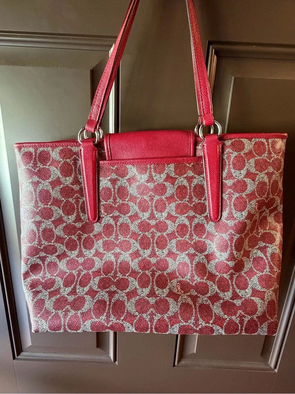 COACH SIGNATURE PVC WARD TOTE RED #33960